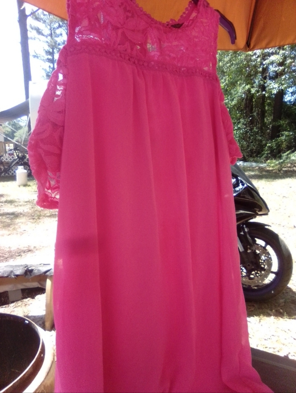 Womens Bright Pink Lace Yoke Dress Blouse